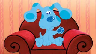 Blue sitting in the thinking chair